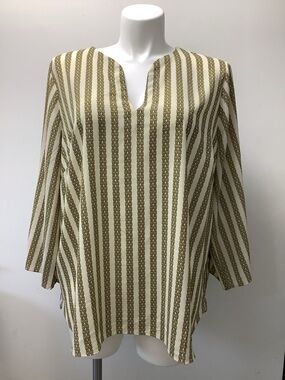 Michael Kors Cream and Olive Stripe Tie-Sleeve Blouse size 3X